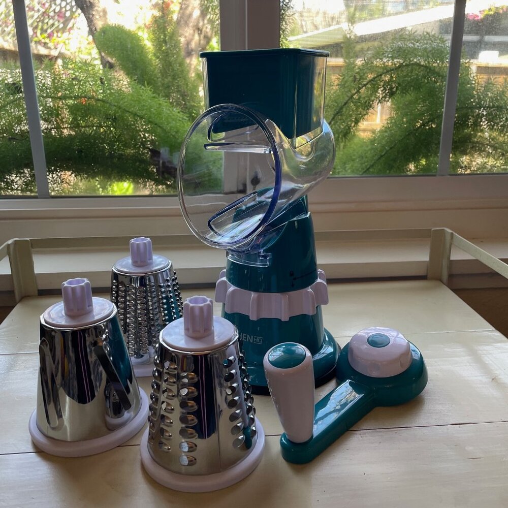 Kitchen HQ Manual Speed Teal Drum Grater & Slicer Multiple Functions in 1 Tool